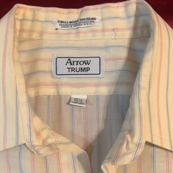 Men's Arrow Vintage 80s Cream/Beige Pin Striped Shirt Size Large 16.5” - Picture 3 of 8